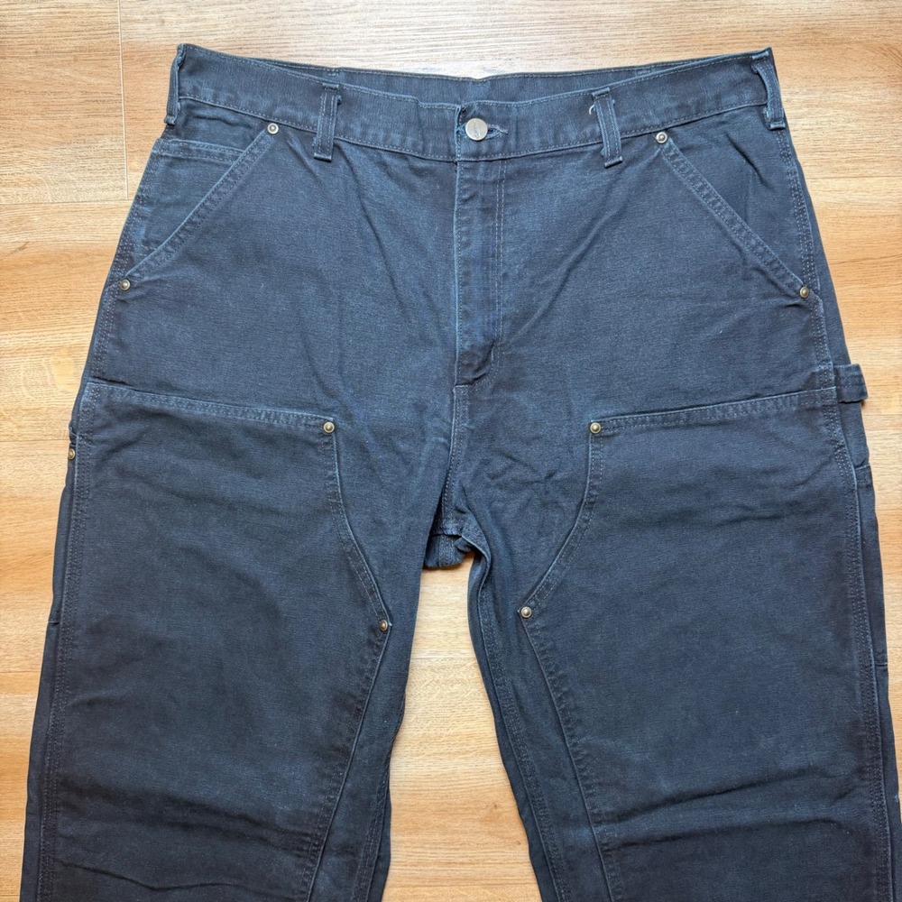 Vintage Carhartt B01 Pants Mens 34x31 Faded Black Double Knee Canvas Dungaree - Picture 2 of 12